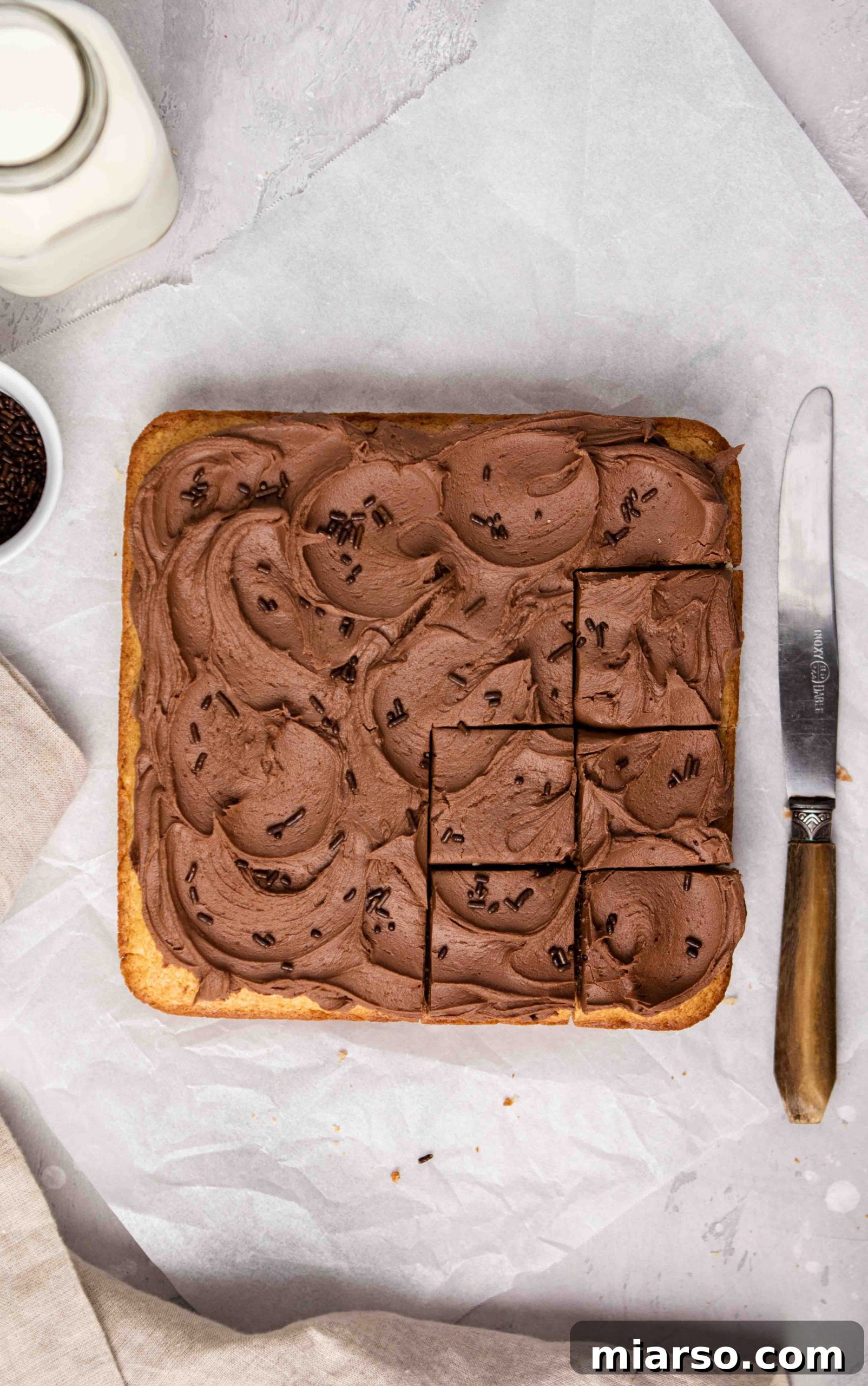 Close-up of a moist easy cake made with boxed pancake mix.