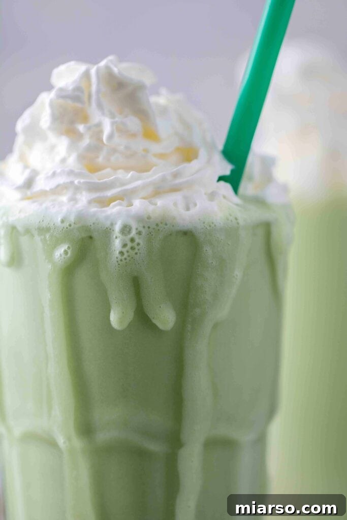 Close up of matcha frappe