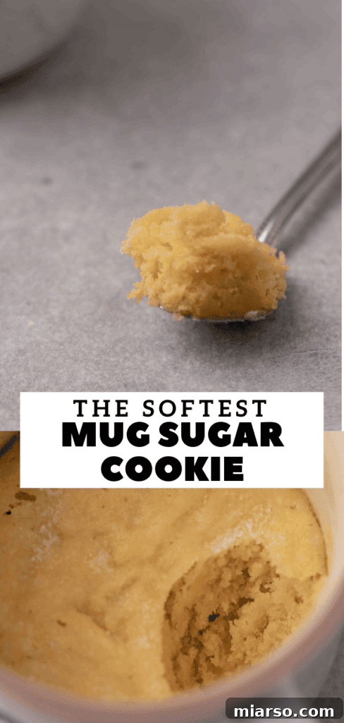 Pillowy Soft Mug Sugar Cookie Perfection 14 Sugar cookie mug cake graphic for Pinterest, highlighting ease and speed.