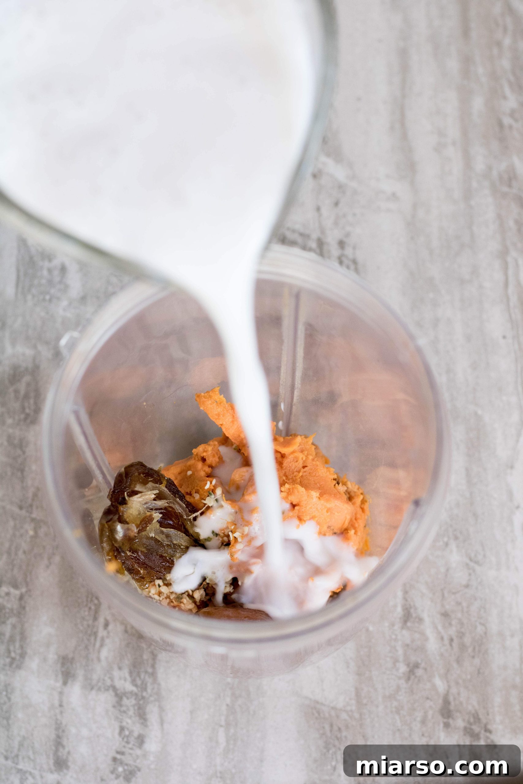 Sweet potato smoothie ingredients ready to be blended