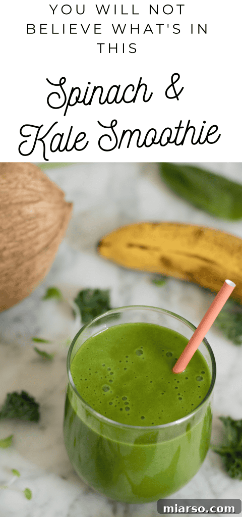 Spinach and Kale Smoothie Benefits infographic style image
