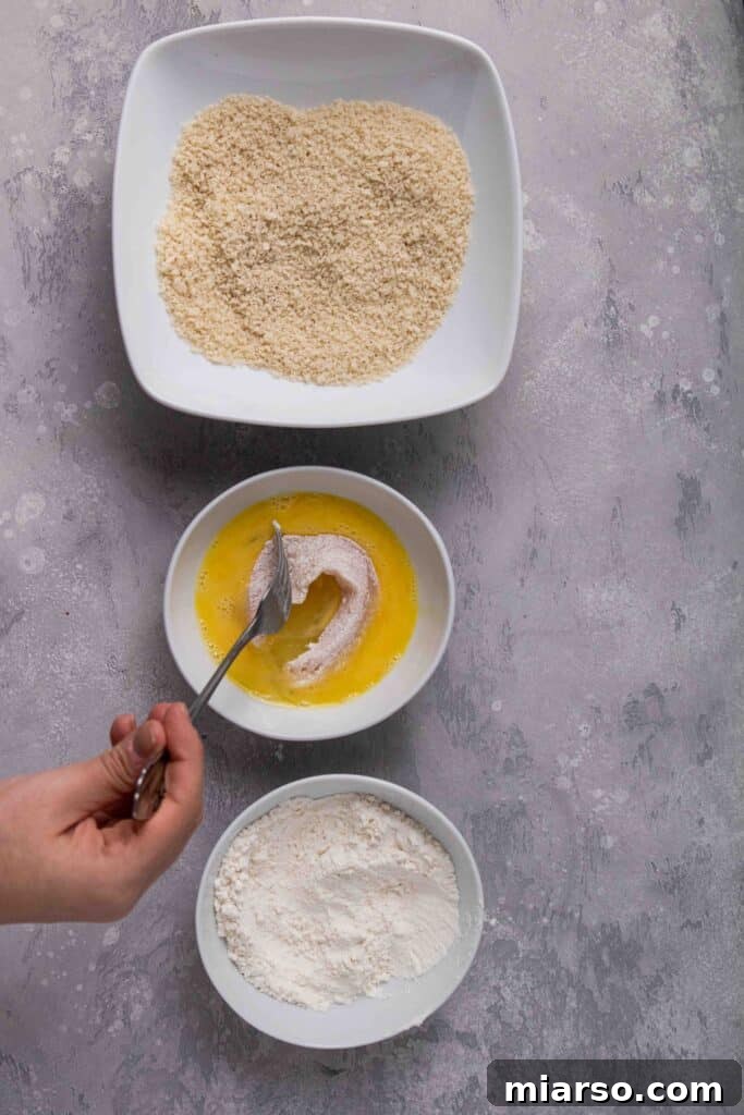 Coat the chicken fingers in eggs
