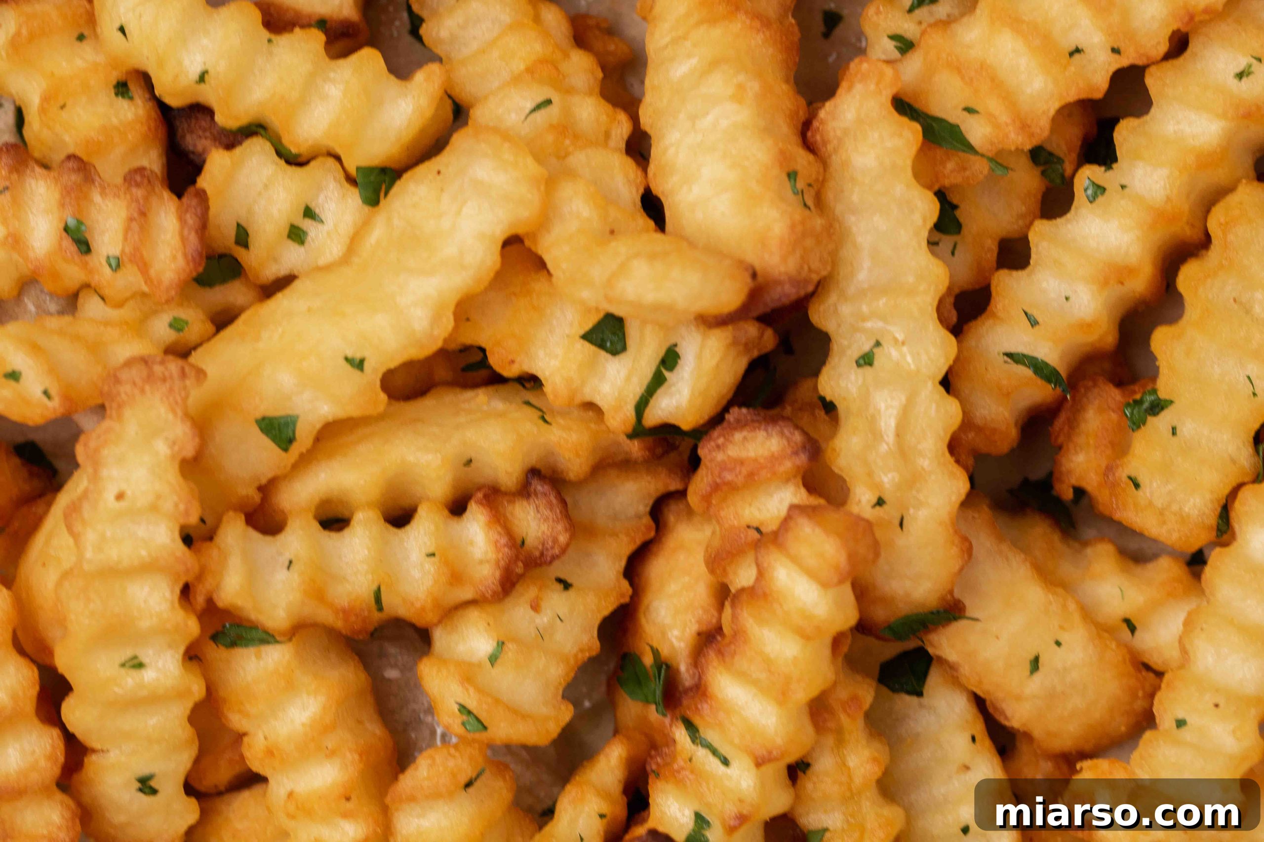 Close up of perfectly golden air fryer frozen french fries