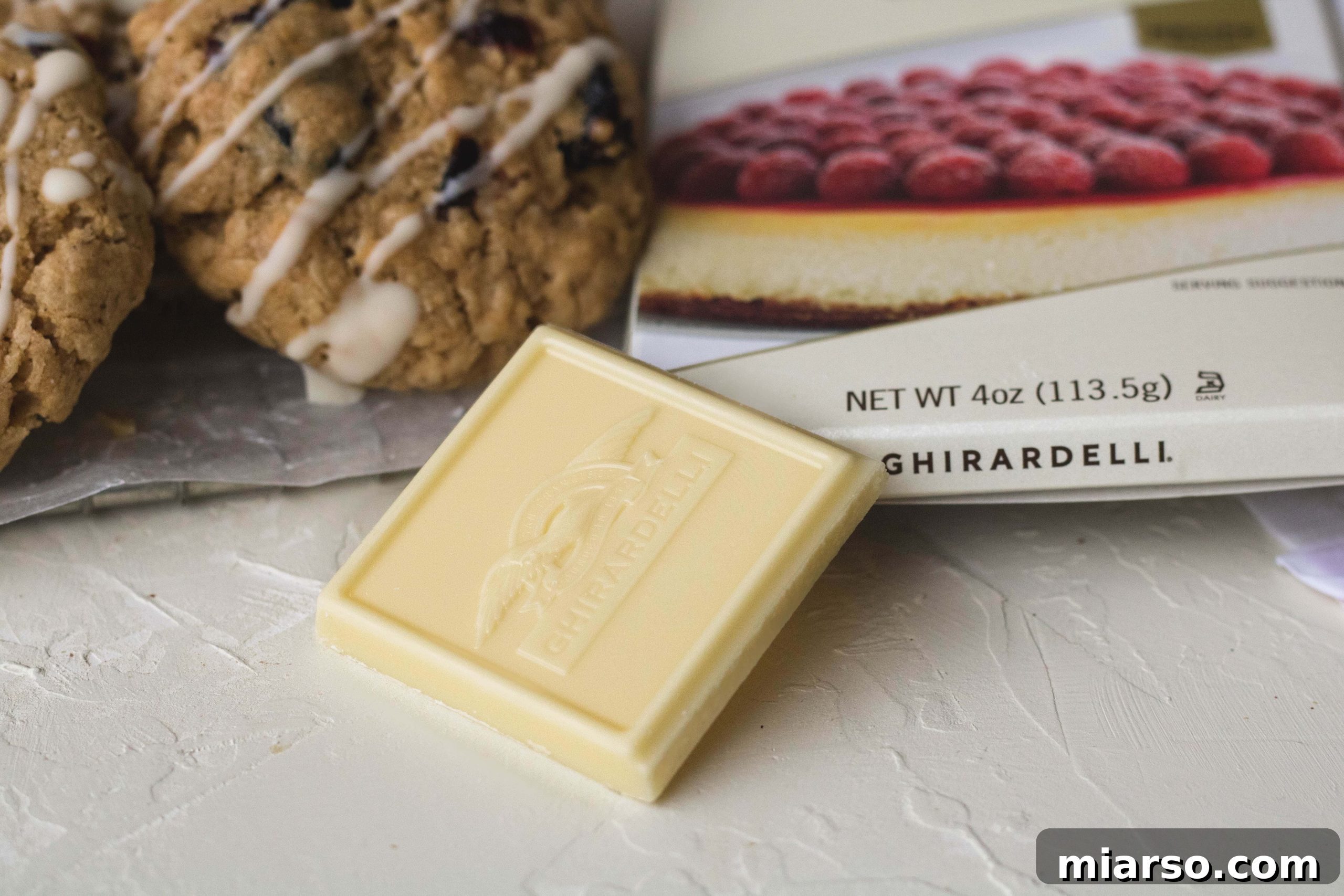 Ghirardelli white chocolate bar, perfect for drizzling over oatmeal cookies