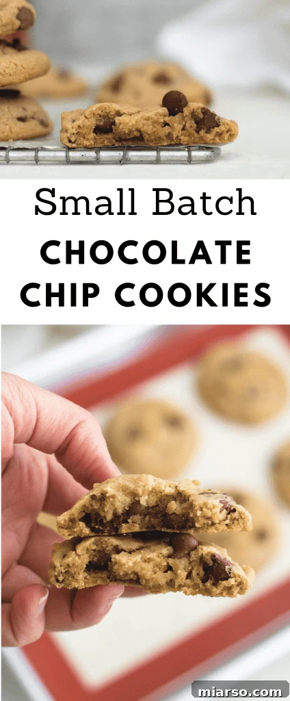 Small batch chocolate chip cookies collage for Pinterest, showing different angles of the cookies.
