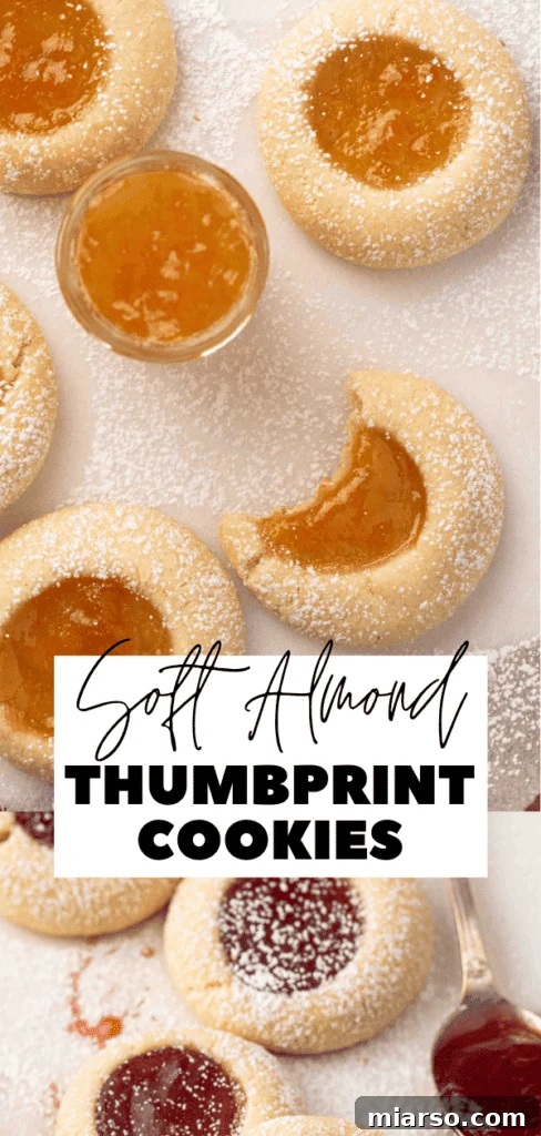 Jam-Kissed Almond Thumbprint Cookies 20 Gourmet almond flour thumbprint cookies with bright fruit jam centers