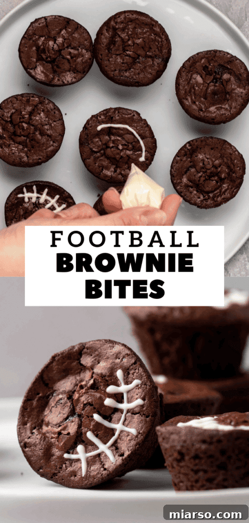 Touchdown Fudgy Brownie Bites 23 Pinterest Pin image for Game Day Brownie Bites
