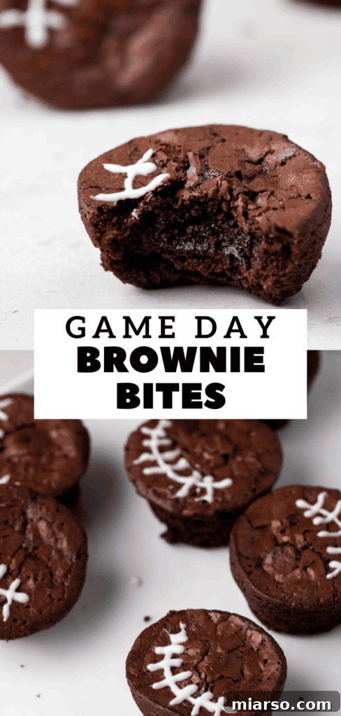 Touchdown Fudgy Brownie Bites 28 Pinterest Pin image for Homemade Game Day Snacks