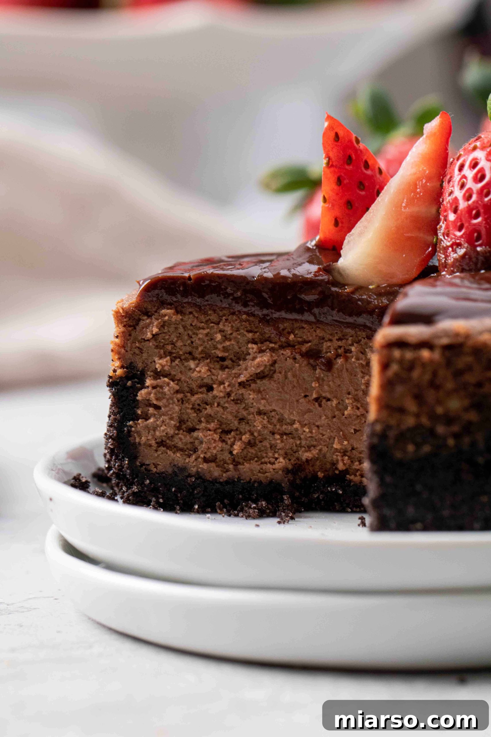 Mini Chocolate Cheesecakes Pure Creamy Indulgence 17 Strawberry topping on chocolate cheesecake