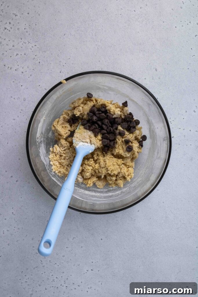 Chocolate chip cookie dough with chocolate chips on top