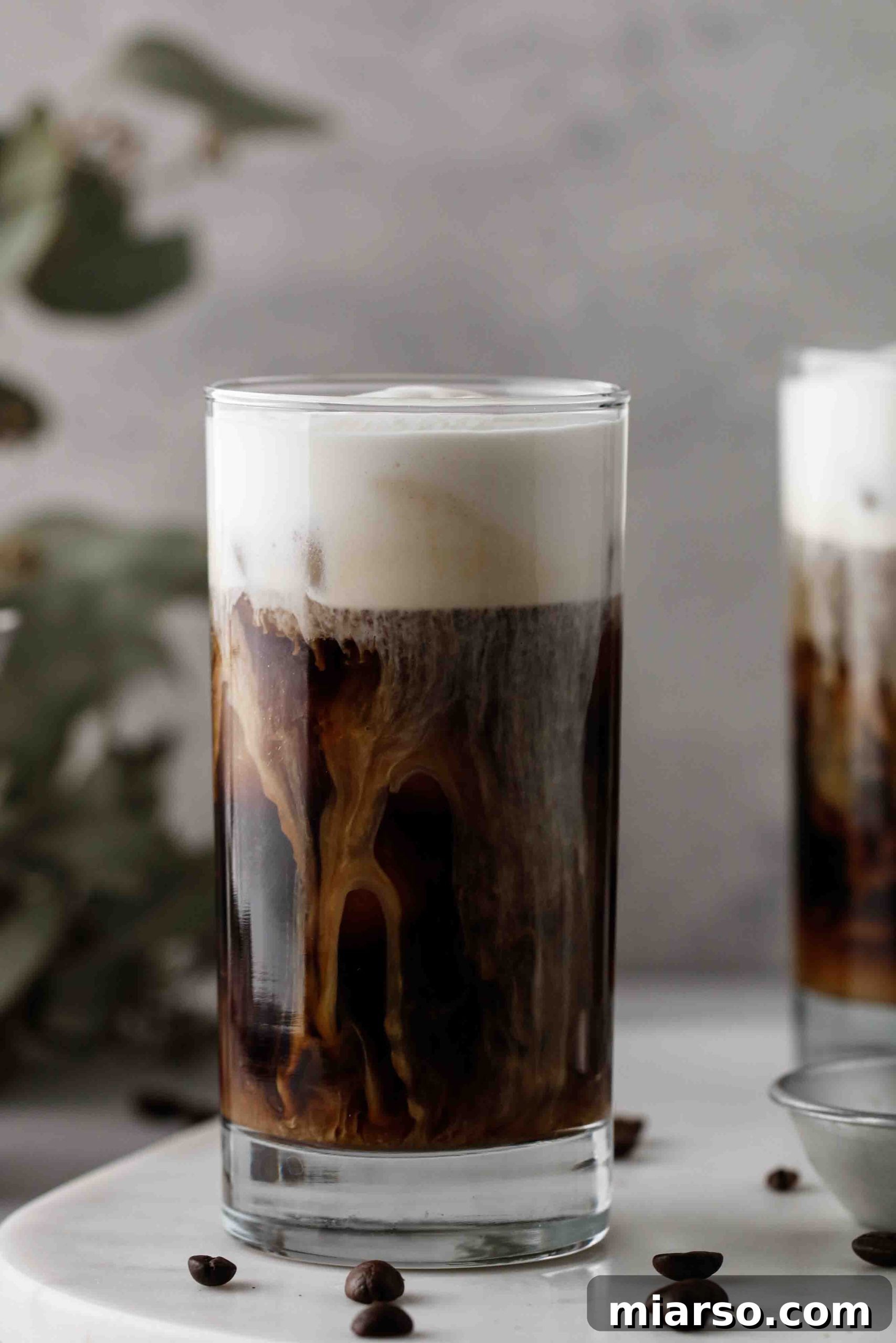 The Ultimate Starbucks Salted Cream Cold Foam Cold Brew 15 Straight on shot of Starbucks salted cream cold brew cold foam