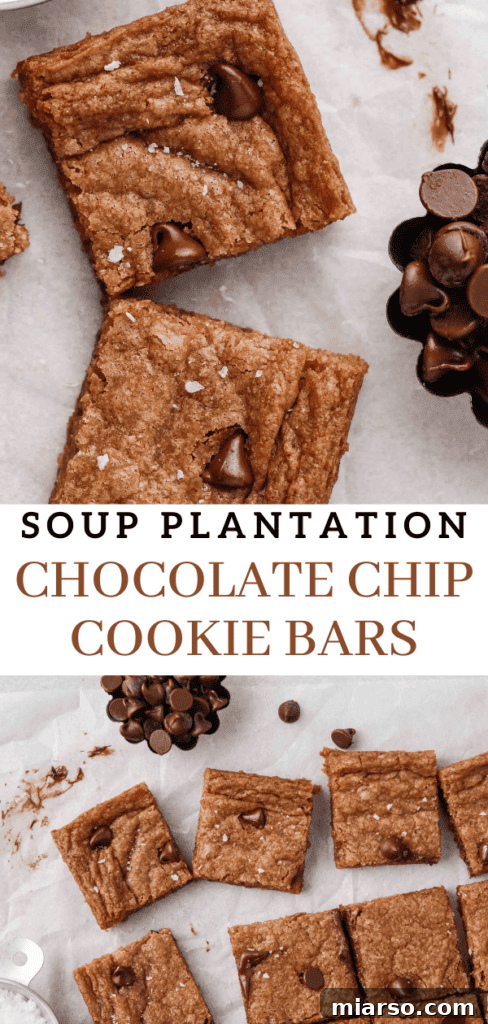 Sweet Tomatoes' Homestyle Chocolate Chip Bars 16 A tray of classic Soup Plantation chocolate chip cookie bars, ready to be served