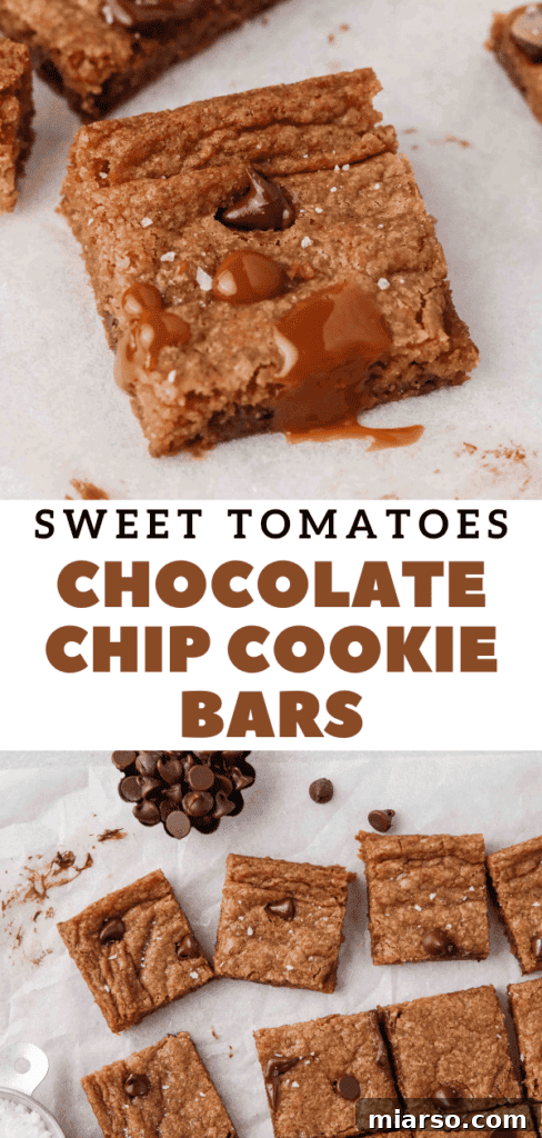 Sweet Tomatoes' Homestyle Chocolate Chip Bars 18 A close-up of Soup Plantation chocolate chip cookie bars, highlighting their gooey centers