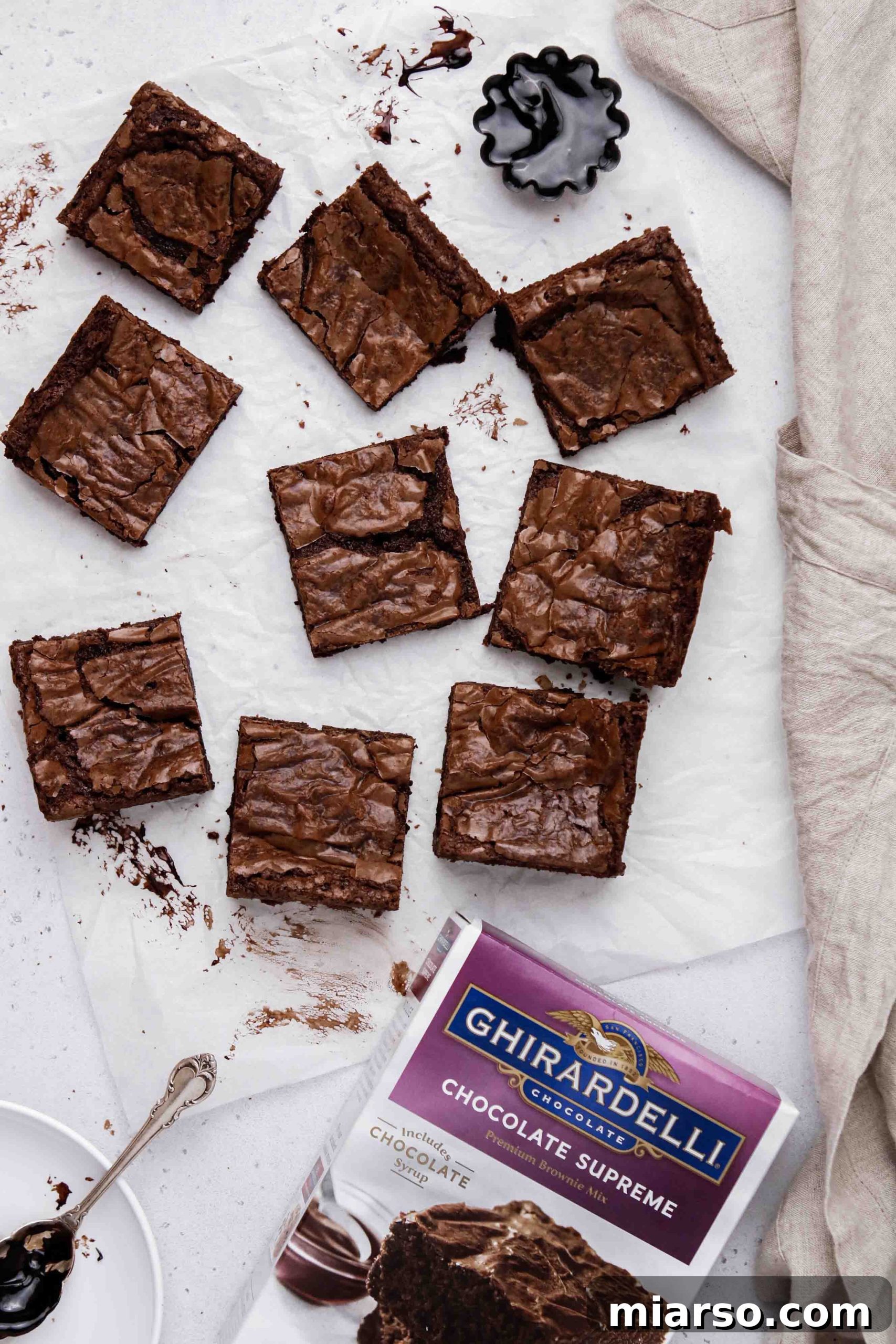 Ghirardelli boxed brownies made better, cut into squares