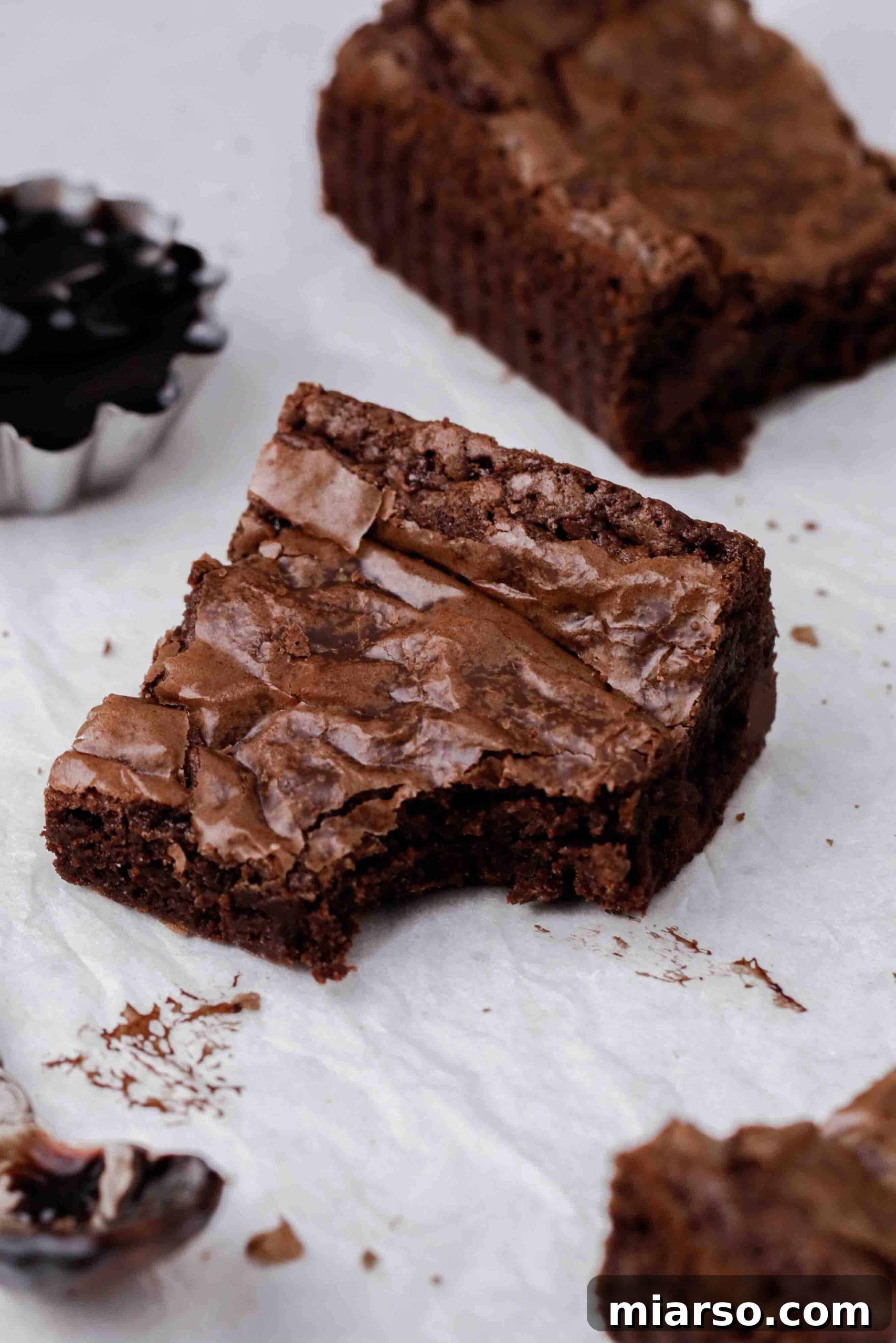 Close up of a fudgy boxed brownie mix bite