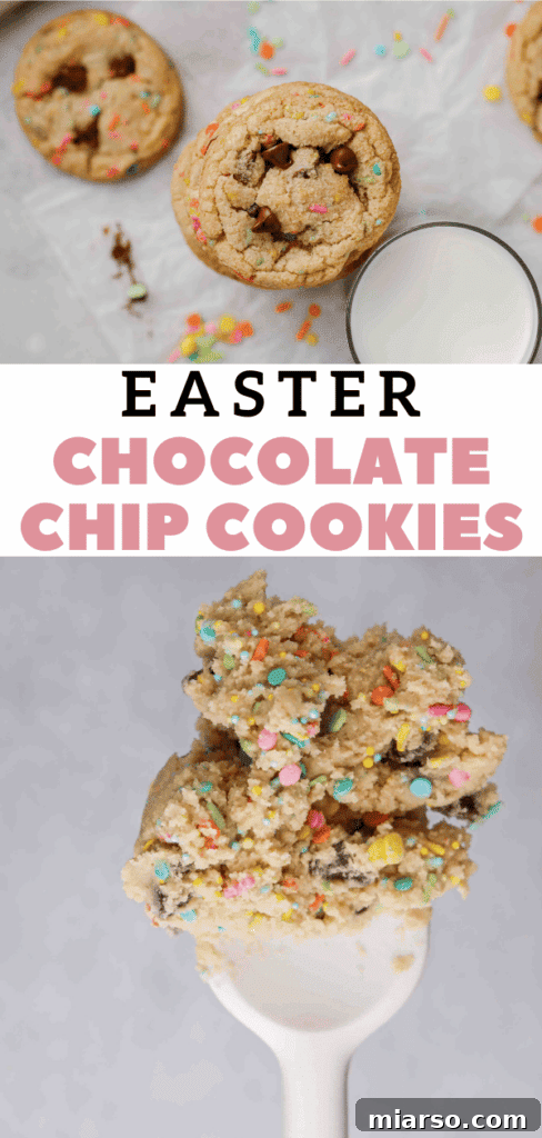 Easy spring chocolate chip cookies with bright sprinkles