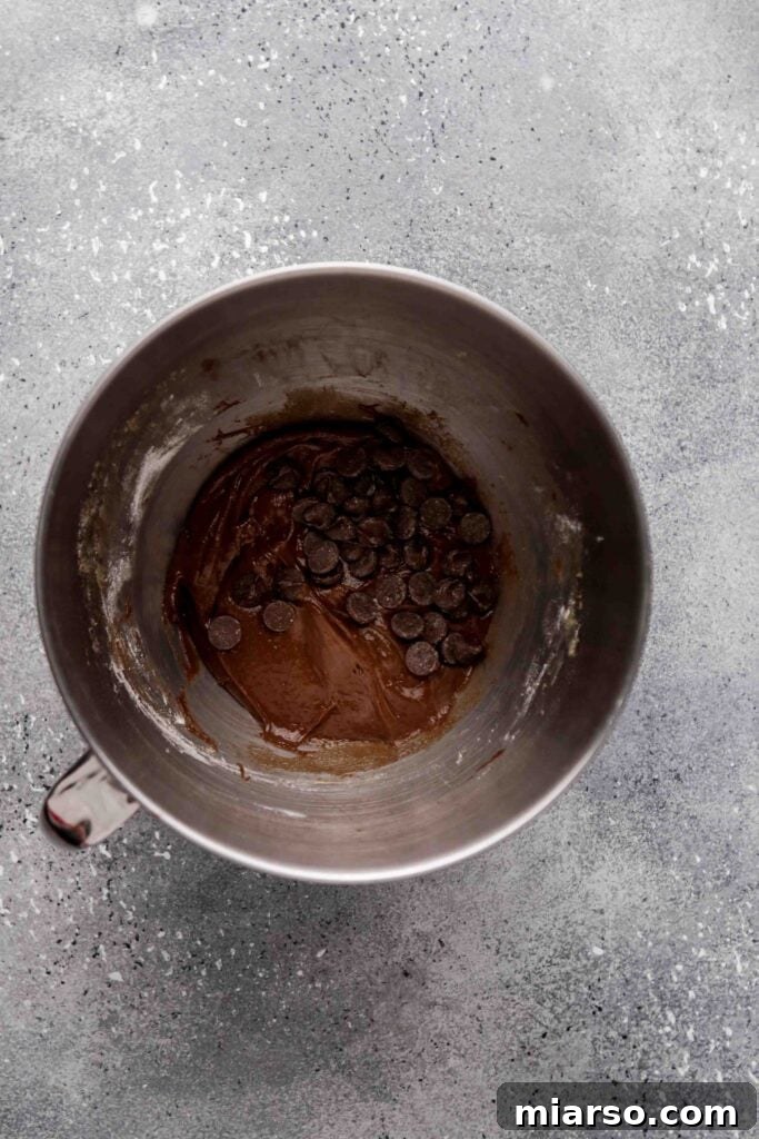 Fold in the chocolate chips into the brownie batter