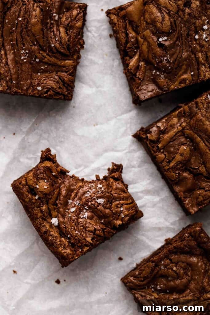 Nutella brownie slices with one bite taken out