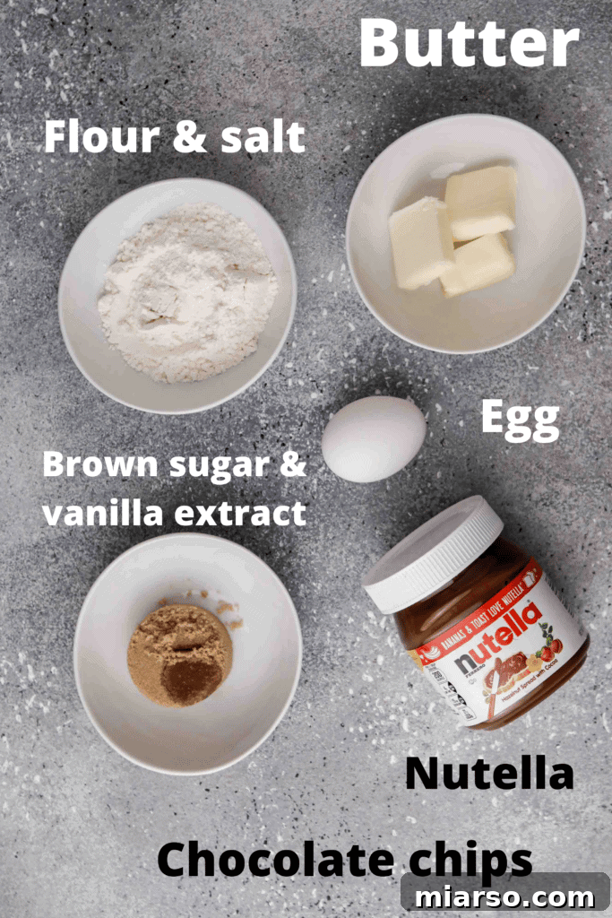 Ingredients for small batch Nutella brownies