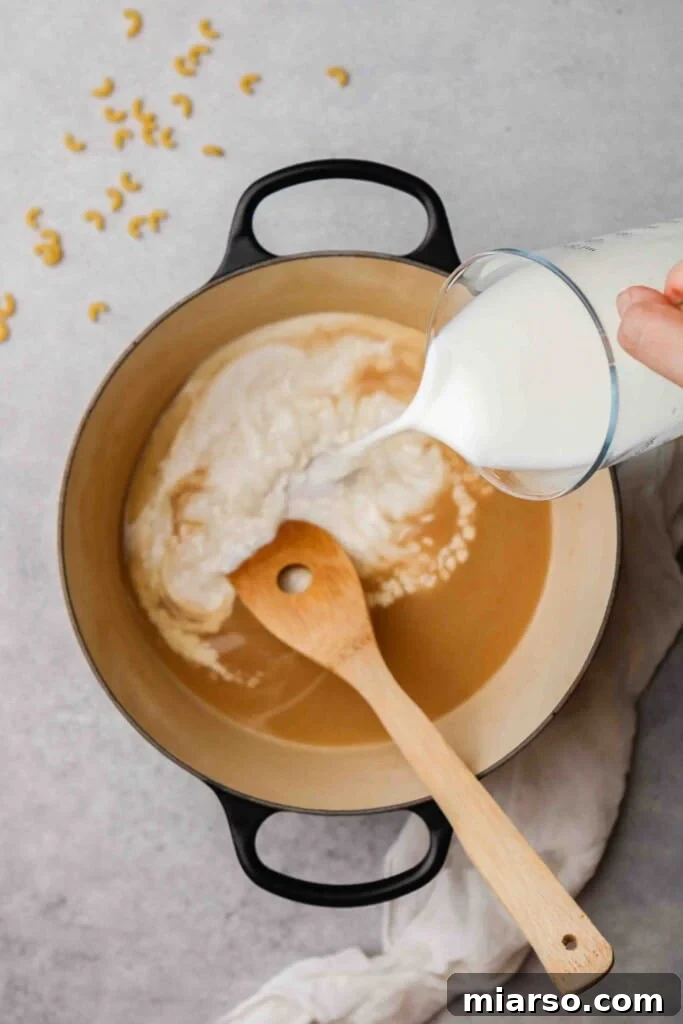 Add milk to the flour and butter mixture