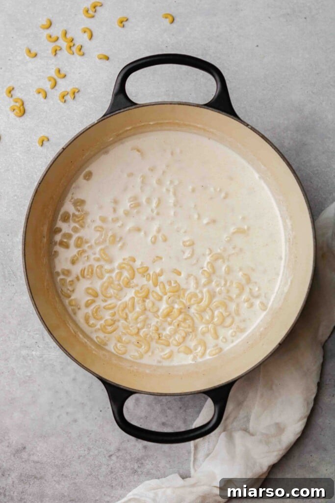 Add the dry pasta to the liquid mixture