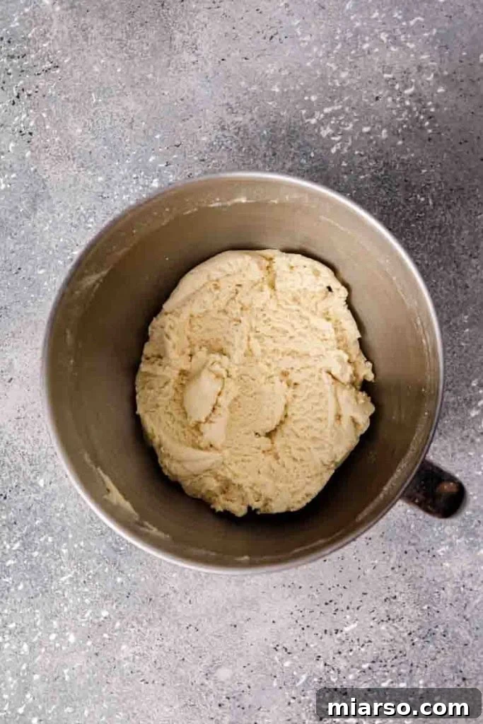 Mixing sugar cookie dough in a stand mixer