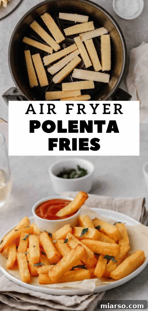 Pinterest pin highlighting vegan polenta fries made in an air fryer