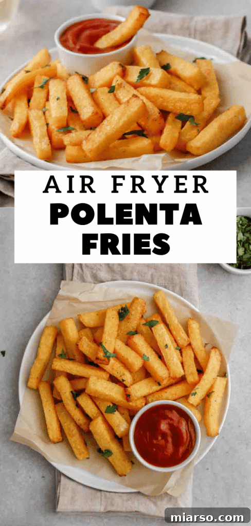 Pinterest pin with a quick and easy polenta recipe, perfect for air frying
