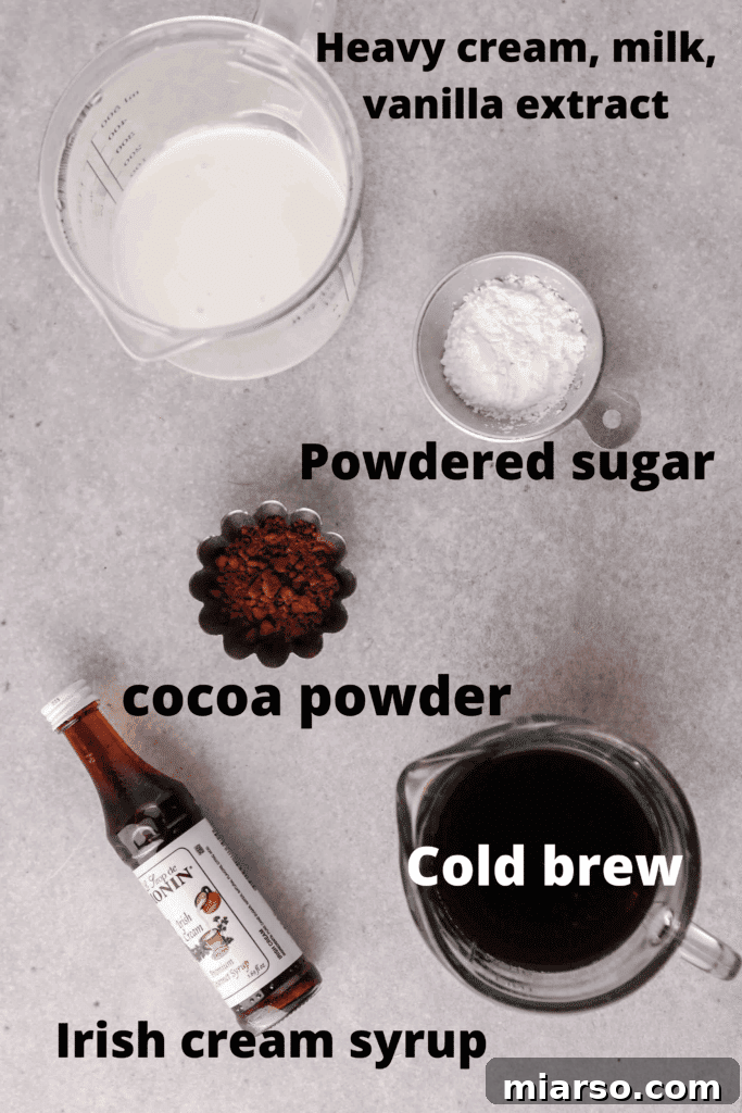 Ingredients for Irish cream cold brew