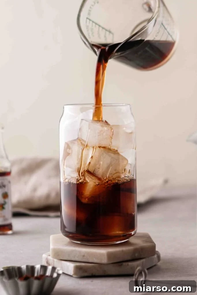 Pour the coffee over ice