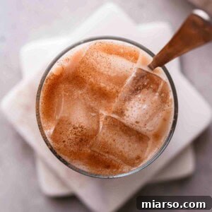 Overhead shot of a homemade iced chai latte