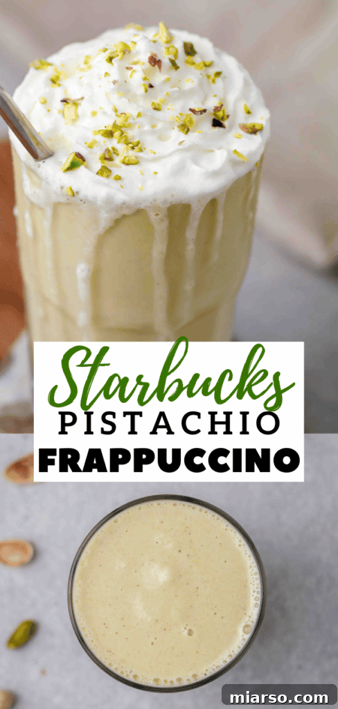 Close-up of a vibrant green homemade pistachio frappe, showcasing its creamy texture and inviting appearance, perfect for a refreshing treat.