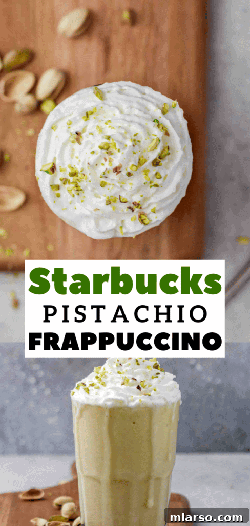 A tantalizing close-up view of a homemade pistachio frappe, beautifully demonstrating its creamy, luscious texture.