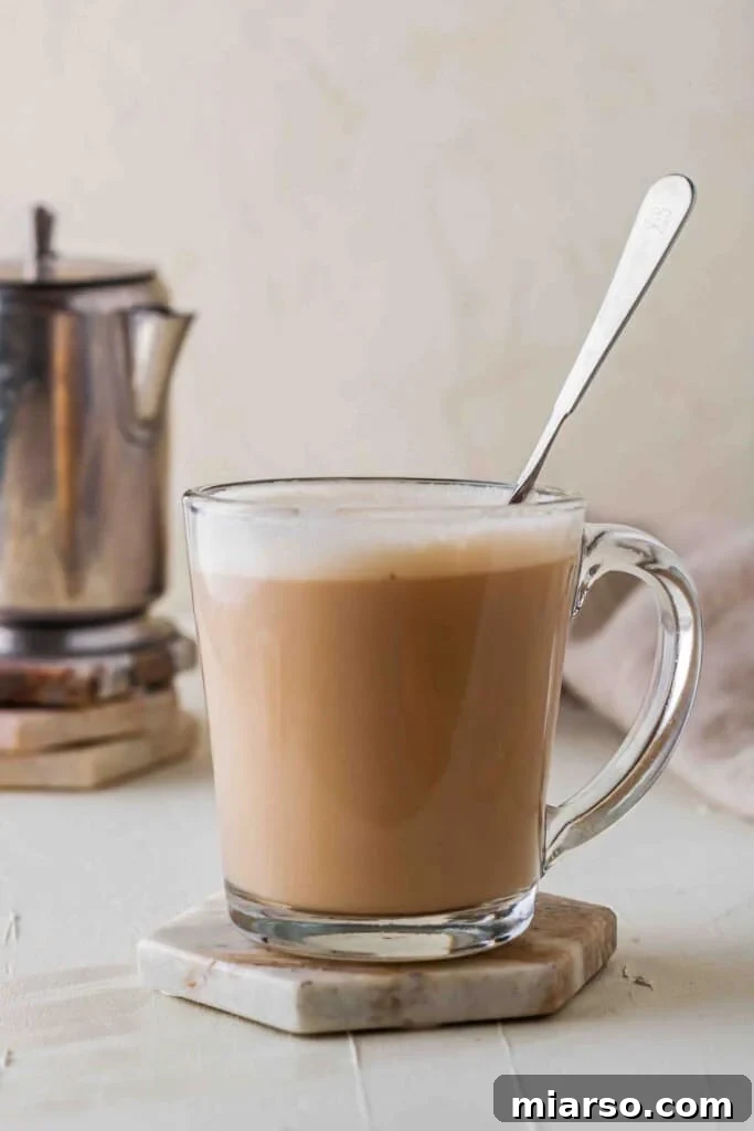 Blonde vanilla latte in a clear mug