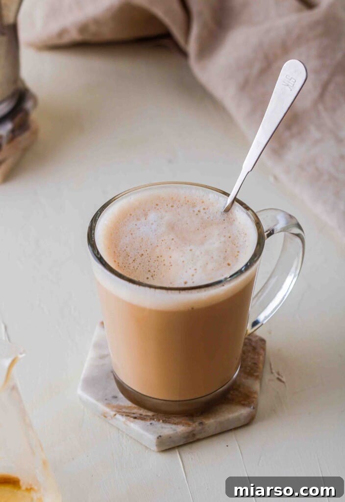 Homemade Starbucks latte with frothed milk