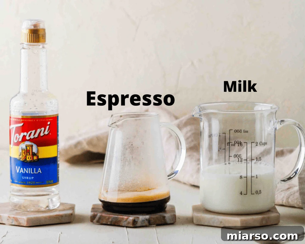 Ingredients for Starbucks blonde latte: milk, vanilla syrup, espresso capsule