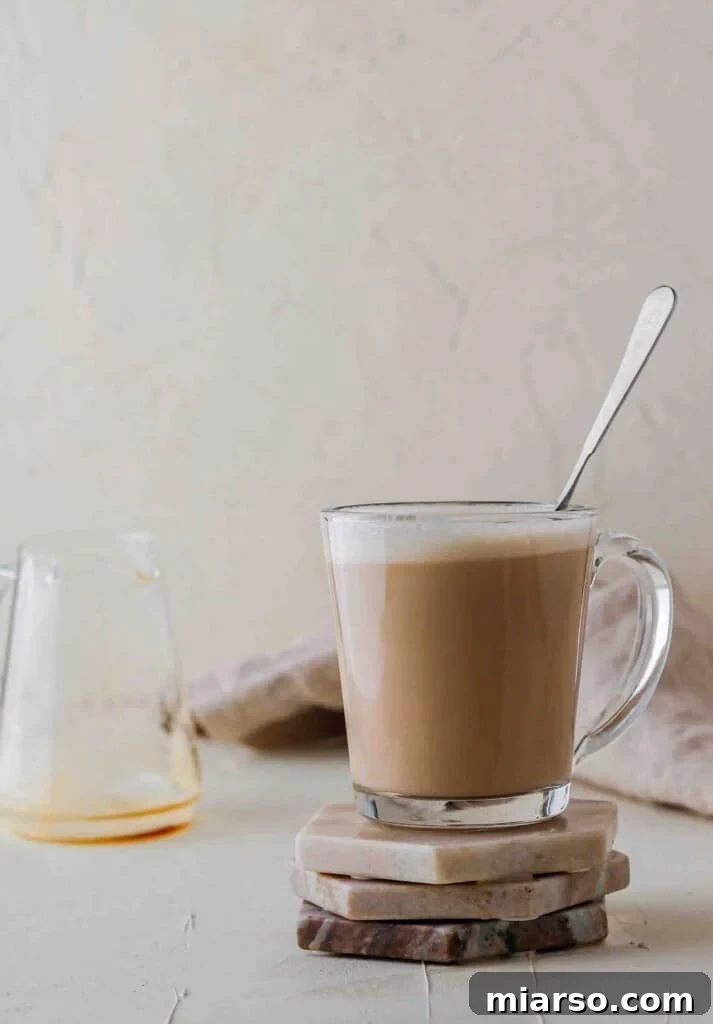 Finished hot vanilla latte in a mug