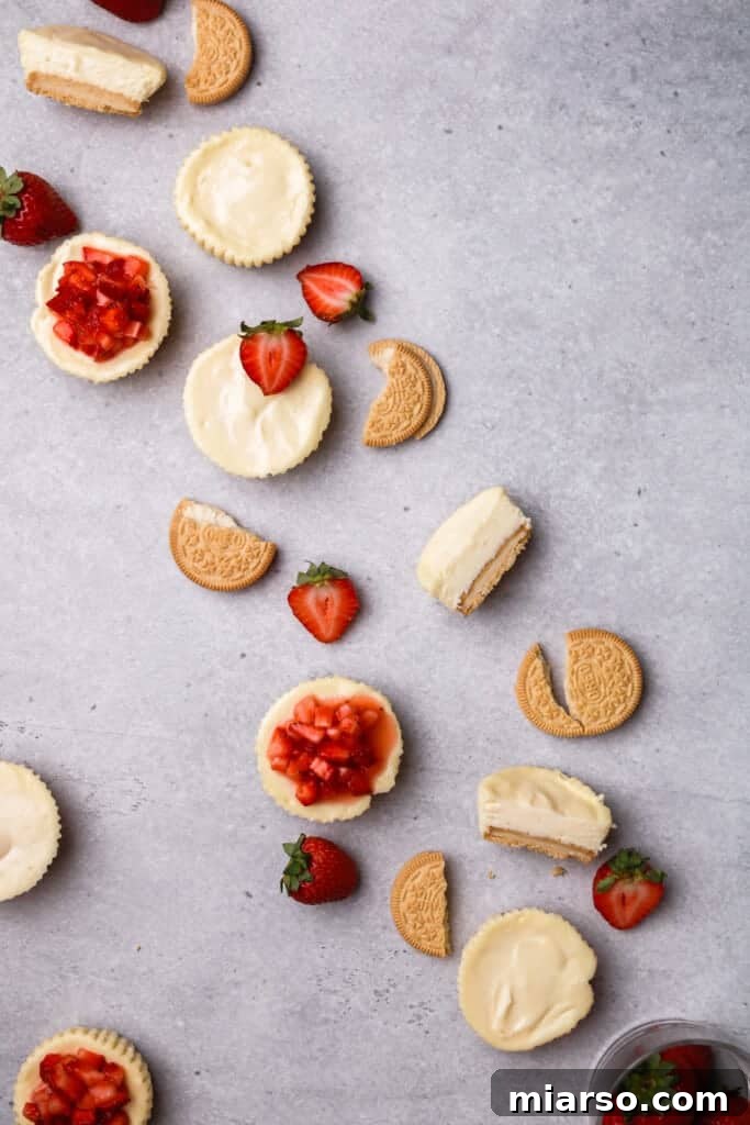Overhead photography of mini cheesecakes, artfully arranged