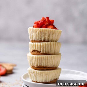 Mini cheesecake cupcake stacked on top of each other