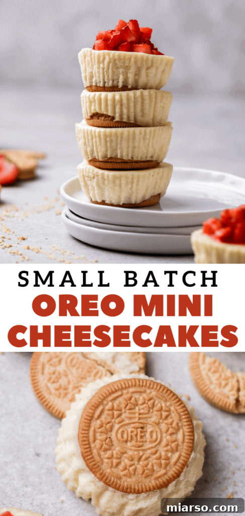 Small batch mini cheesecakes with oreo crust, a perfect dessert to pin