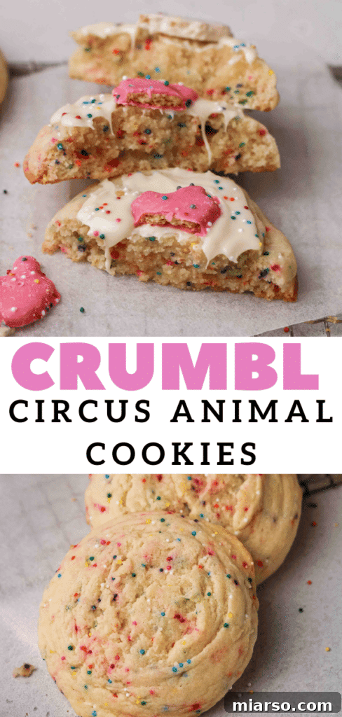 CRUMBL circus animal cookies displayed on a wire rack