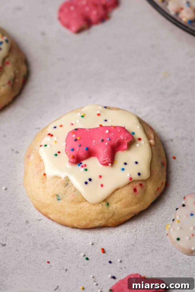CRUMBL circus animal cookies with white chocolate on top and sprinkles