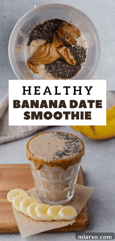 Pin for later: Healthy Almond Banana Date Smoothie recipe idea for breakfast or snack