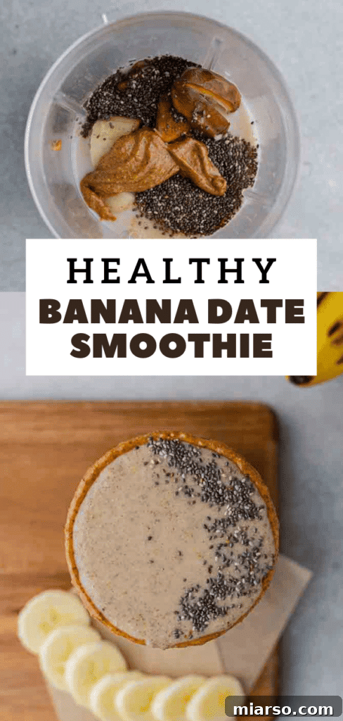 Pin for later: On-the-go breakfast drink, Almond Banana Date Smoothie, naturally sweetened