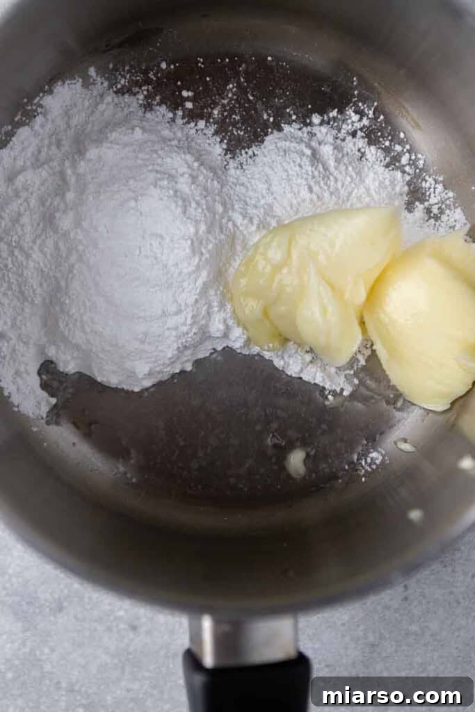 Butter sauce ingredients in saucepan