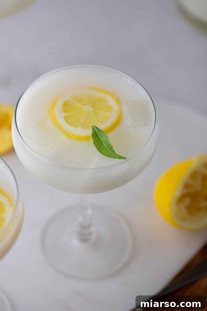 Easy creamy lemonade in a champaign glass ready to serve