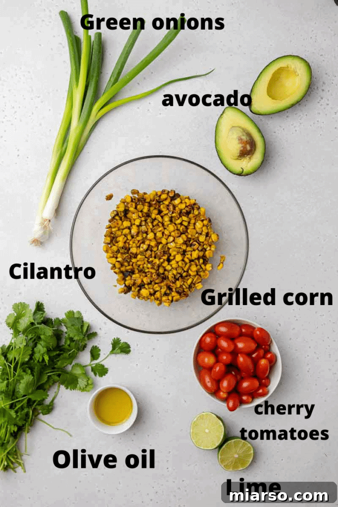 Grilled corn salad with avocados ingredients