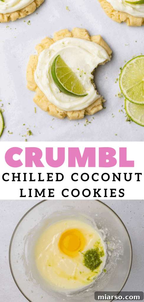 Chilled CRUMBL coconut lime cookies, eye-catching Pinterest graphic