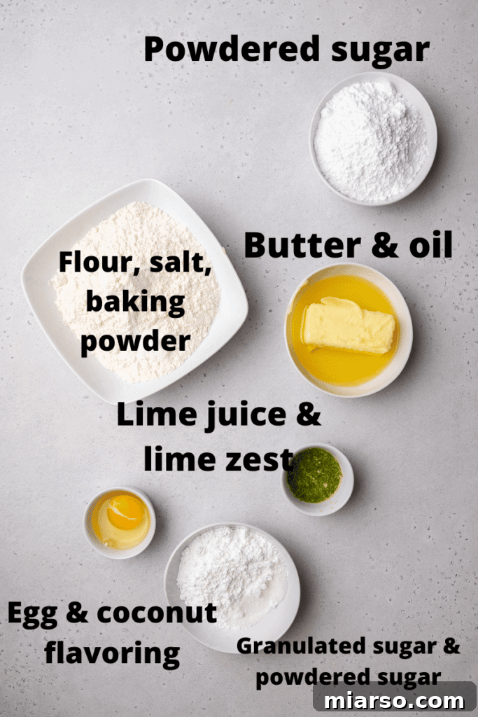 Ingredients laid out for making CRUMBL coconut lime cookies