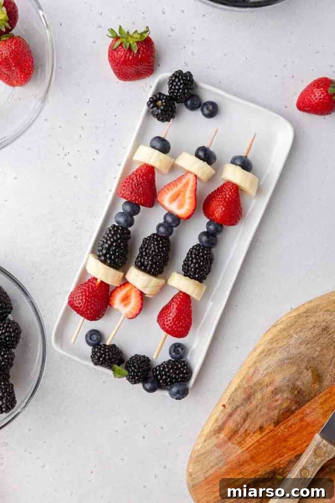 Kid-Friendly Red White and Blue Fruit Skewers for 4th of July